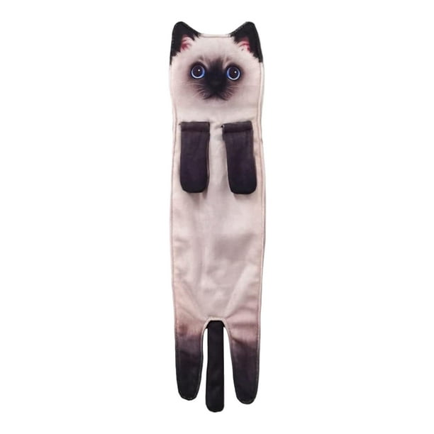 Toalla de mano absorbente con diseño de gato, divertida, de dibujos animados, para secar, 13 x 55 cm Blanco negro