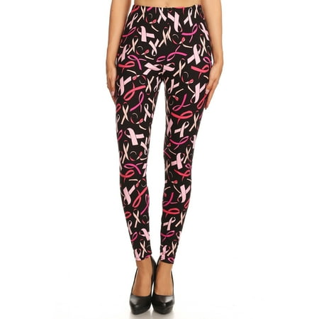 Women's Regular Breast Cancer Awareness Ribbon Pattern Printed Leggings