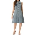 thumbnail image 2 of INSPIRE CHIC Denim Midi Dress for Women's Casual Sleeveless Distressed Jean Dress XL Dusty Blue, 2 of 5