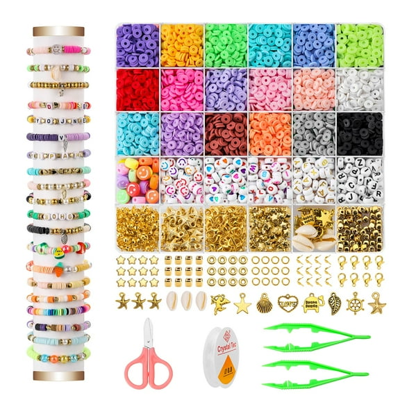 6000 Piece Polymer Clay Beads Bracelet Kit in 24 Vibrant Colors with Letter Beads Smiley face Beads and Charms Kit, Gifts for Teen Girls Ages 6-12