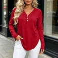 thumbnail image 2 of Setooff V Neck Decorative Button Long Sleeve Blouses for Women, Solid Loose Plus Size Casual Fall Tops for Women, 2 of 6