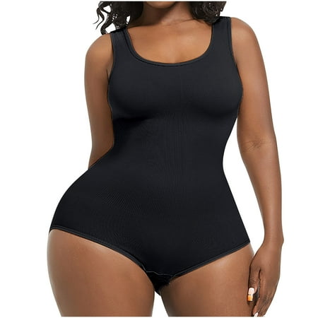 HaiMao Bodysuit Thong for Women Clearance Tummy Control Slimming Bodysuits Sleeveless Full Bodysuit Tops Black L