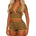 thumbnail image 3 of Arlun Women’s 3 Piece Stripe Outfits Short Sleeve Cut out Crop Top and Sleeveless Cami Bodycon Mini Shorts Set Y2k Color Block Stretchy Slim Fitted Summer Beach Party Matching Sets Yellow XS, 3 of 9