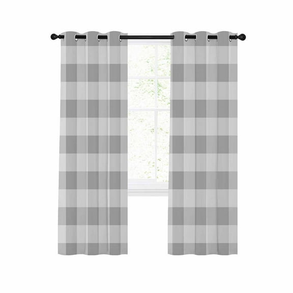 Grey Plaid Blackout Curtains 84 Inches Long for Bedroom, Gradient Geometric Buffalo White Checkered Thermal Insulated Room Darkening Black Out Window Curtain Panels Grommet Drapes for Living Room