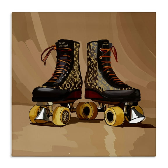 Stupell Industries Brown Roller Skates Sports Painting Gallery Wrapped Canvas Art Print Wall Art, 17 x 17