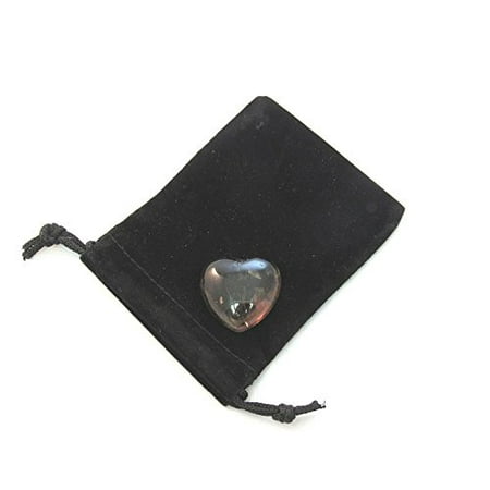 - Zentron Crystal Collection: Smoky Quartz 30MM All Natural Gemstone Crystal Puff Heart and Velvet Pouch