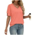 thumbnail image 6 of ICHUANYI Womens Tops Cap Short Sleeve Blouse V Neck Summer Spring Shirts Casual Solid Color Base T-shirt Button Top, 6 of 6