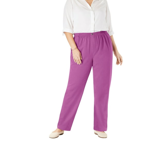 Woman Within Women's Plus Size Tall Elastic-Waist Cotton Straight Leg Pant  Pant - Walmart.com