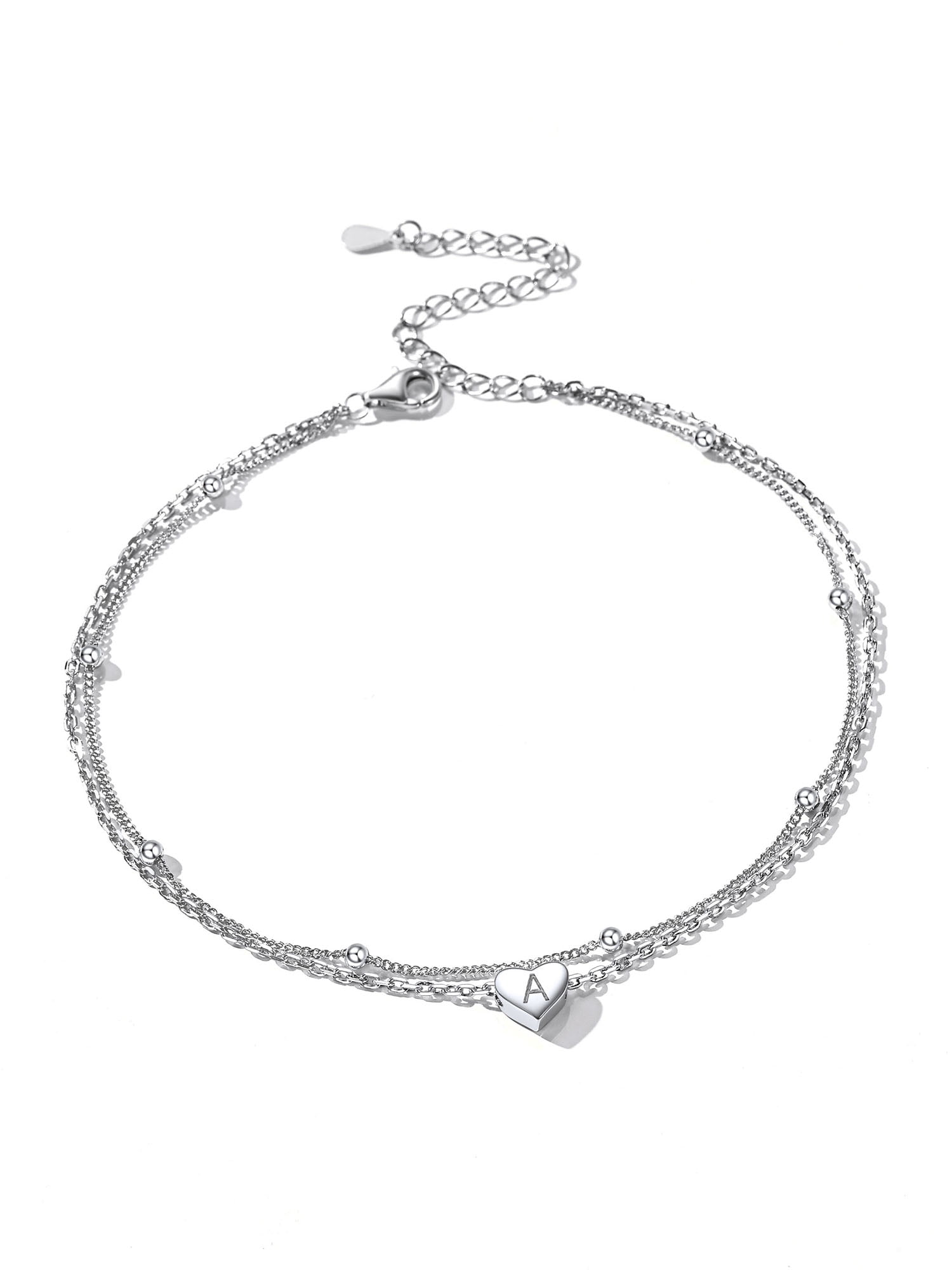 ChicSilver 925 Sterling Silver Layered Initial Anklet Bracelet Dainty Beaded Chain Anklet Adjustable 11" Waterproof Summer Beach Jewelry for Women