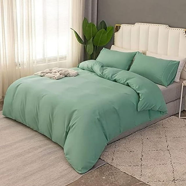 Apex Global Ensemble de Literie Housse de Couette Uni Vert Sauge Pleine Grandeur, Ensemble de Housse de Couette en Microfibre Brossée Ultra Douce, Housse de Couette - Fermeture Éclair, Cache-Oreillers, Anti-Froissement, Résistant à la Décoloration