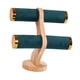 thumbnail image 4 of Organizador de pulseras y coleteros, base de madera independiente, estante para relojes de 2 niveles Verde oscuro, 4 of 9