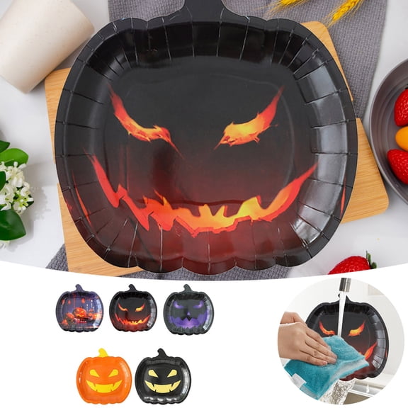 Halloween Decorations 50Pcs Halloween Paper Plates Foil Pumpkin Shape Disposable Plates Tableware For Birthday Holiday Party Supplies Tableware Utility