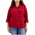 thumbnail image 1 of Tommy Hilfiger Womens Plaid Roll Tab Sleeve Button Up Shirt, Red, Plus Size, 2X, 1 of 1