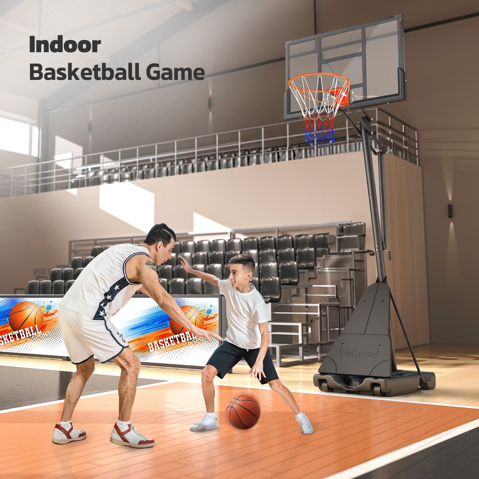 Tonbux Basketball Hoop Outdoor Portable, 10ft Quickly Adjustable Basketball Goal System with 44 Inch PC Backboard & Wheels for Court/Backyard/Driveway