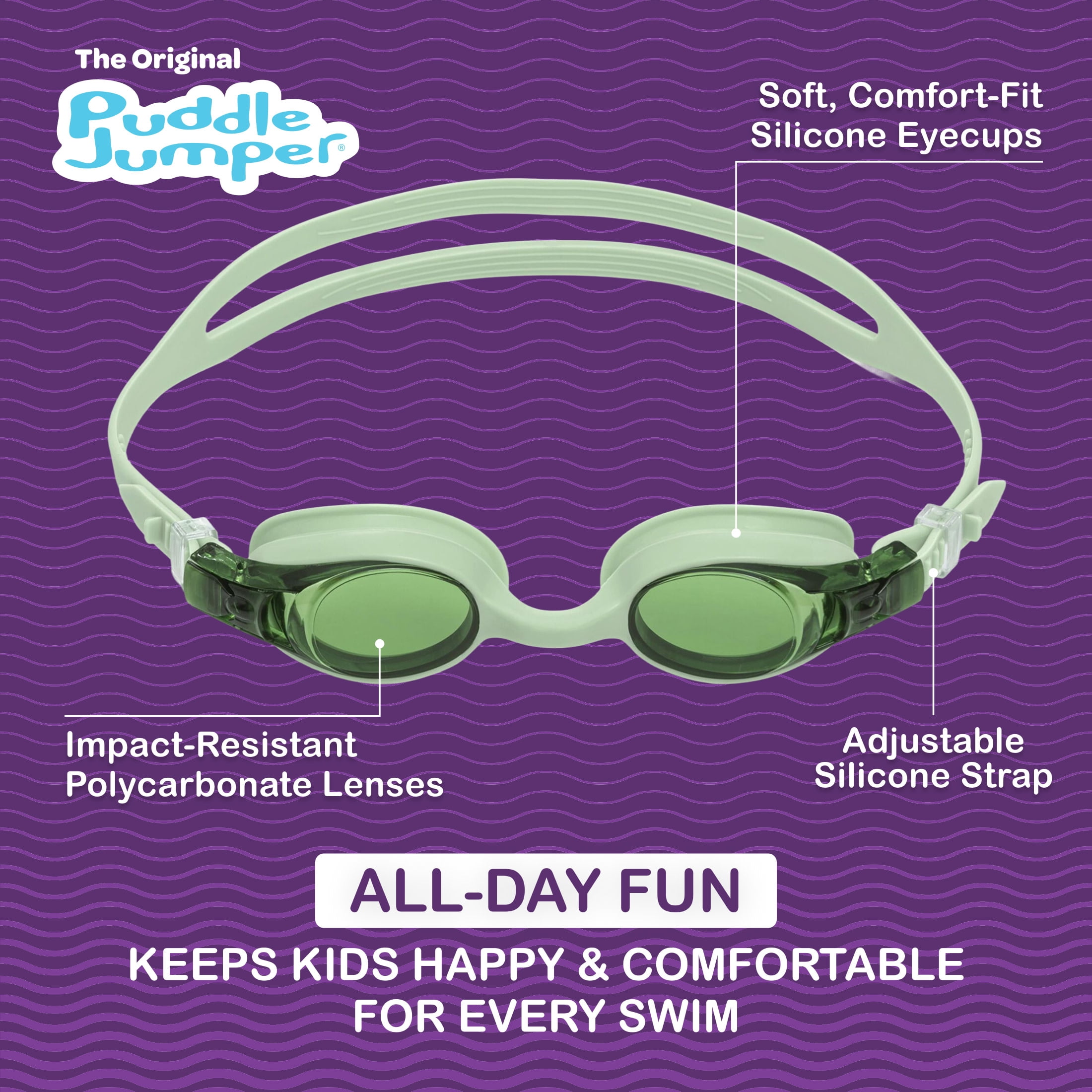 Puddle Jumper Child Swim Goggles, Non-Latex and Non-PVC, Kids Ages 3+, 3-Pack