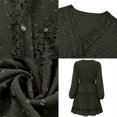 thumbnail image 3 of Minivestido de lunares con volantes y cuello en V de manga larga de primavera y verano, informal y suelto, verde, L, 3 of 8