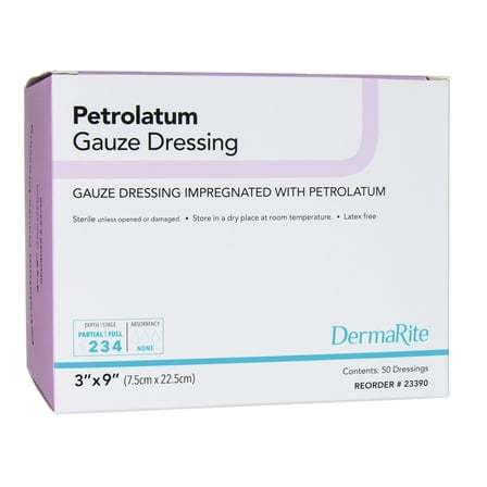 DermaRite Petrolatum Impregnated Dressing 3 x 9" Rectangle Gauze 23390 50 Ct