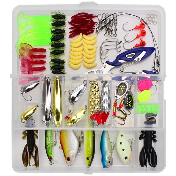101 Pcs Fishing Lures Kit Full Fishing Tackle Box Including Spinners VIB  Treble Hooks Single Hooks Swivels Pliers 