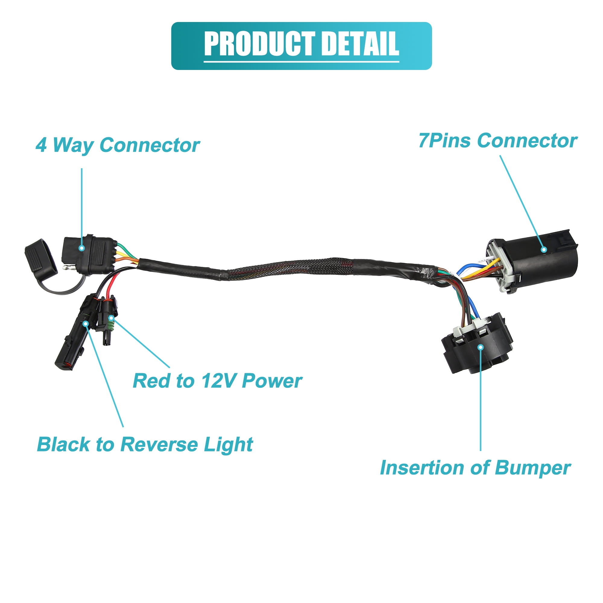 Unique Bargains 7 Pin to 4 Way Trailer Harness for Jeep Wrangler JK 2009-2019