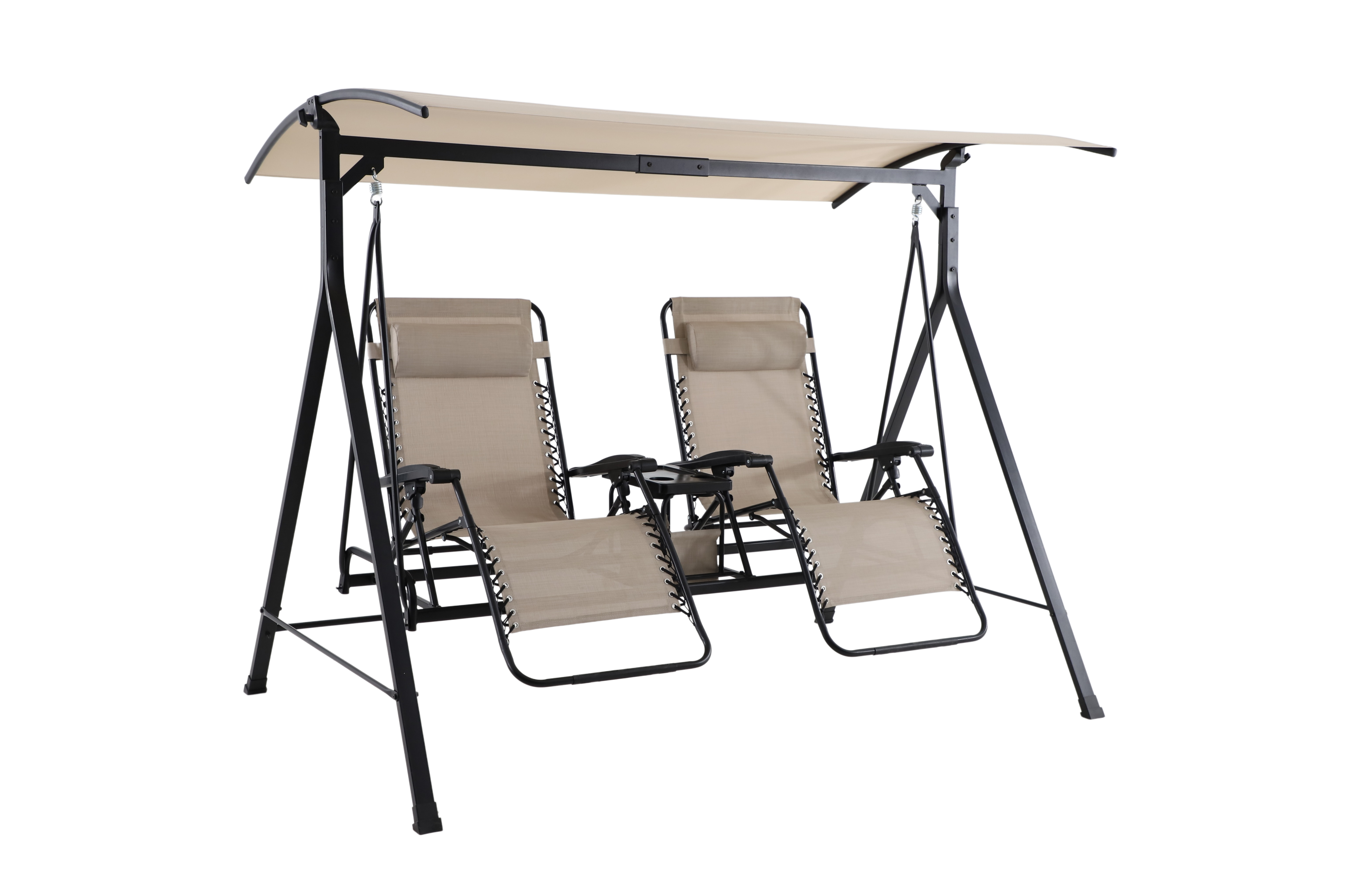 Mainstays 2-Seat Reclining Oversized Zero-Gravity Swing with Canopy and Center Storage Console, Beige/Black - image 5 of 9