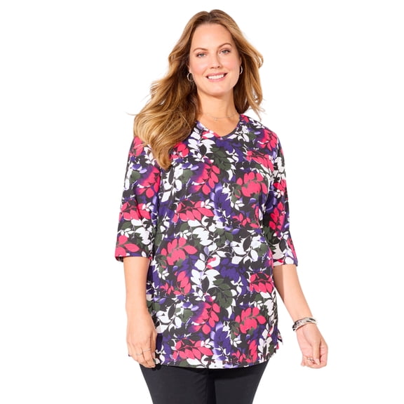 Catherines Women's Plus Size Petite Easy Fit 3/4-Sleeve V-Neck Tunic