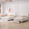 thumbnail image 5 of VECELO Upholstered Platform Bed Frame with Storage Drawers, Twin Size Bed Frame with Adjustable Headboard, No Box Spring Needed, White, 5 of 7
