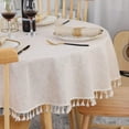 thumbnail image 1 of Elegant Vintage Style Linen Textured Round Tablecloth With Tassel Design, Waterproof Spill Proof Strong And Durable Beige Table Cover For Dining Room, Kitchen, And Outdoor Events (150 Cm), 1 of 7