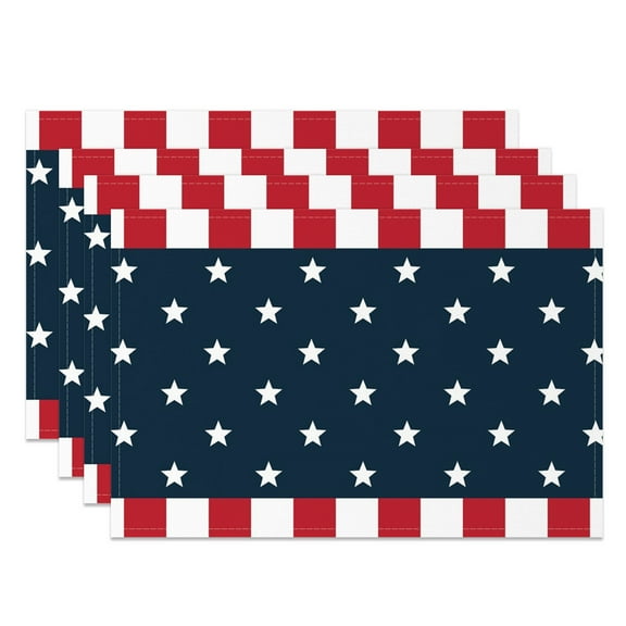 SUNOLIFE 4th of July Placemats Set of 4,Patriotic Independence Fabric Table Place Mats 12x18 inch
