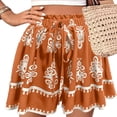 thumbnail image 3 of Women's Boho Printed Shorts High Waist Elastic Drawstring Flowy Casual Summer Outfit Loose Fit Wide Leg Lounge Beach Vacation Festival Streetwear Orange XL, 3 of 7
