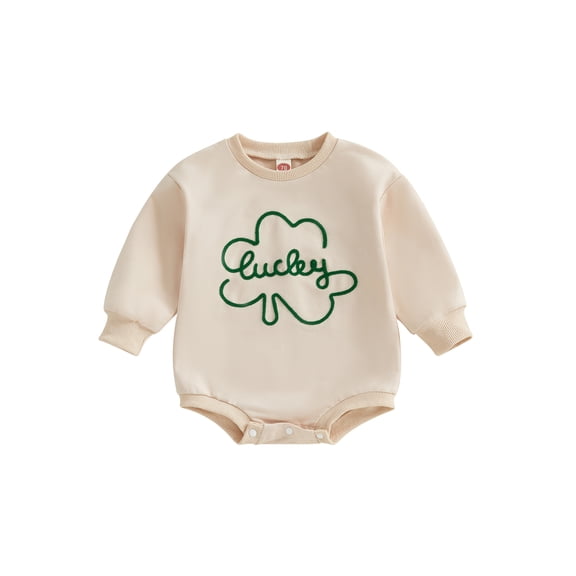 aturustex Toddler Boys Girls Irish Sweatshirt Romper 0-18M Infant Baby Long Sleeve Bodysuits Pullovers Round Neck Rompers Clover Embroidery Jumpsuit Lse Cute Comfy Casual Spring Fall Outfits