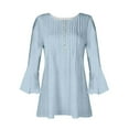 thumbnail image 5 of Womens Pleated Tunic Blouse V Neck 3/4 Sleeve Flowy Flare Fit Dressy Casual Button Down Top, 5 of 6