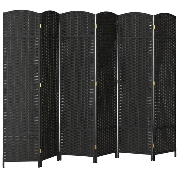 Alvantor 6-Panel Folding Privacy Screen, Freestanding Hand-Woven Room Divider for Home Office 94.5"x66.9" Black