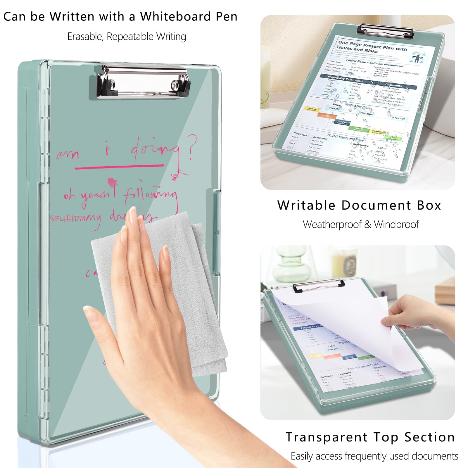 Clipboard with Storage,Heavy Duty Clip Boards 8.5x11 with 2 Storage Case,Clear Visible Top Panel Storage Clipboards,Side Opening Clip Boards,Nursing Clipboard Folder Case for Office Supplies-Purple