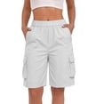 thumbnail image 2 of Bermuda Shorts Womens Cargo Shorts with Pockets Pull on High Waisted Summer Walking Workout Hiking Athletic Petite Knee Length Long Shorts White XL, 2 of 6