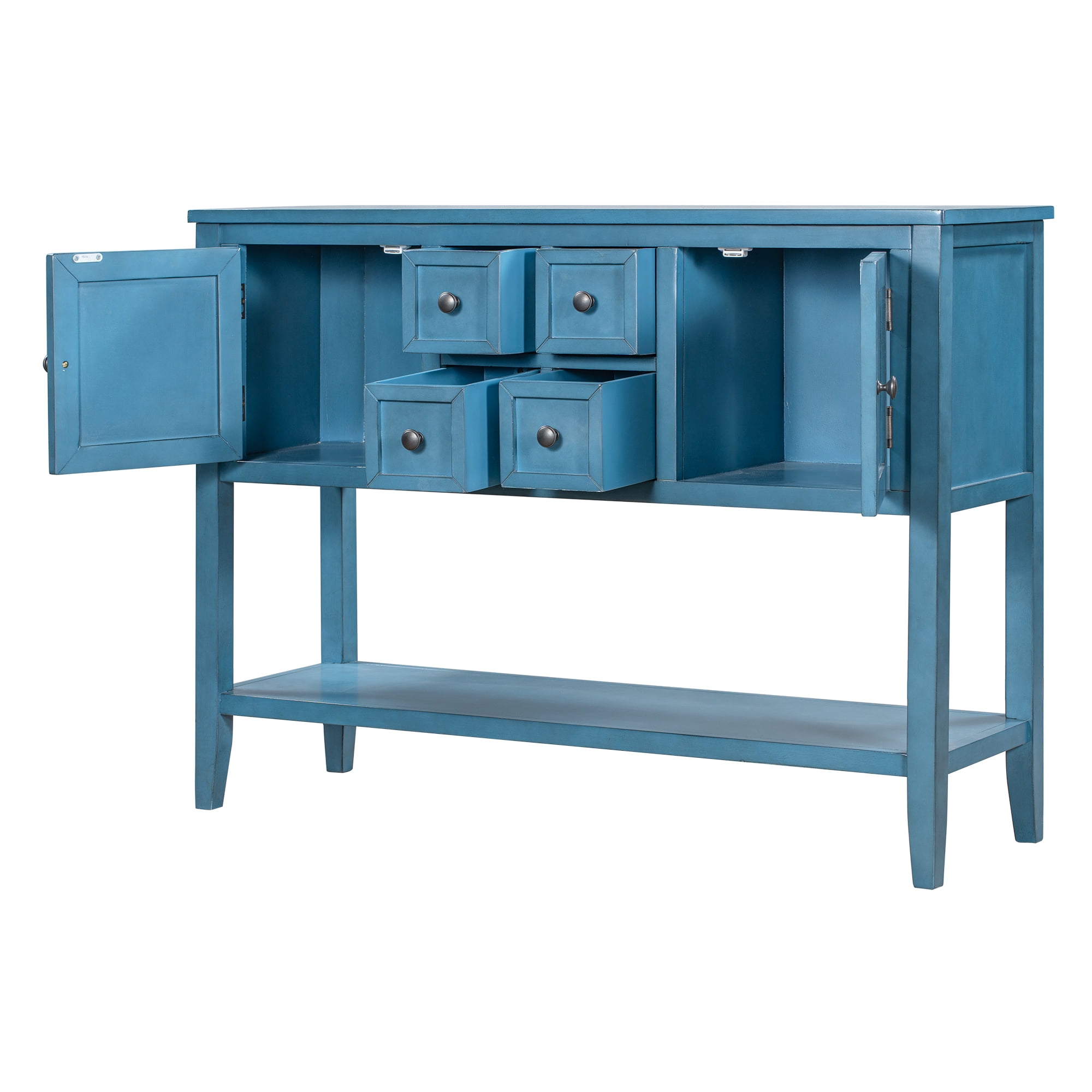 Console Table with 4 Storage Drawers,Storage Vintage Wood Buffet Sideboard Desk with 2 Cabinets and Bottom Shelf, Retro Entryway Table Cupboard for Living Room, Foyer, Hallway