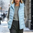 thumbnail image 6 of Oksale Hooded Puffer Vest Women Casual Zip Up Quilted Jackets Sleeveless Lightweight Outerwear with Hood and Zipper Pockets Cozy Warm Winter Clothes Light Blue 3XL, 6 of 8