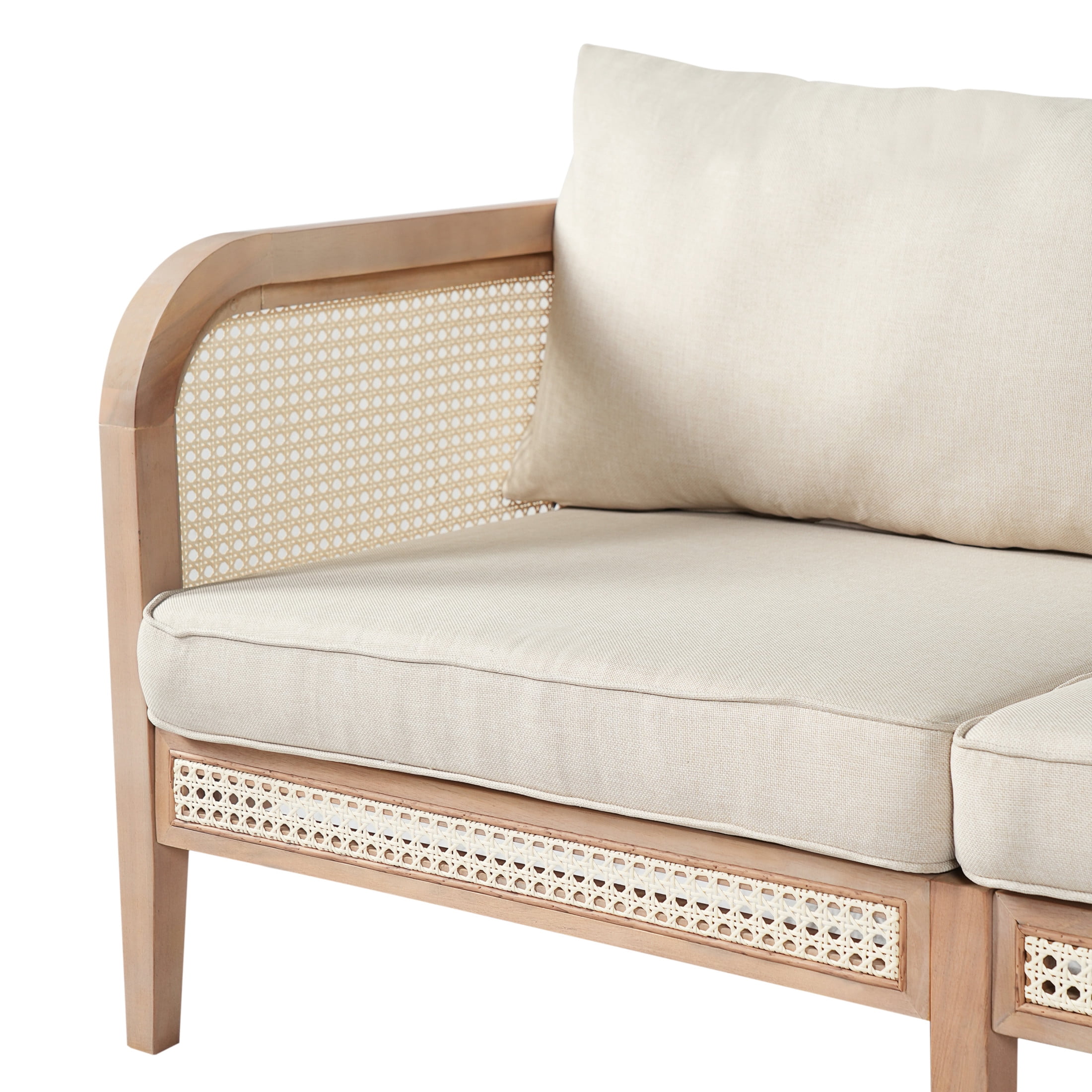 Christopher Knight Home Outdoor Wicker Sofa, Acacia Wood Frame with Cushions, Boho Patio Loveseat, Natural+Beige