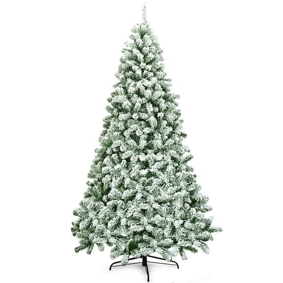 Costway 7.5FT Snow Flocked Artificial Christmas Tree Hinged w/1346 Tip and Foldable Base
