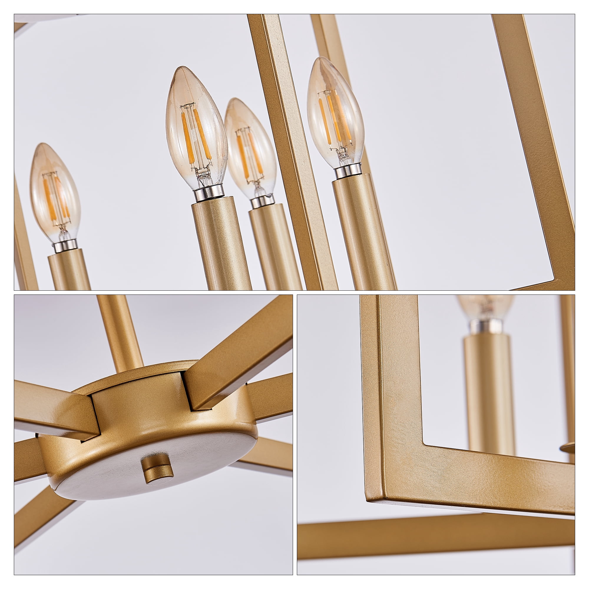Gold chandeliers for dining room, 6-Light Geometric Modern Farmhouse Hanging Metal for Kitchen Island Pendant Lights Fixture