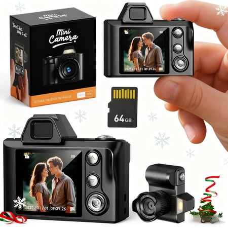 Mini Digital Camera 64GB 1080P HD Video 2MP Portable Recorder USB Rechargeable Fashion Gift for Girlfriend Boyfriend Christmas Present