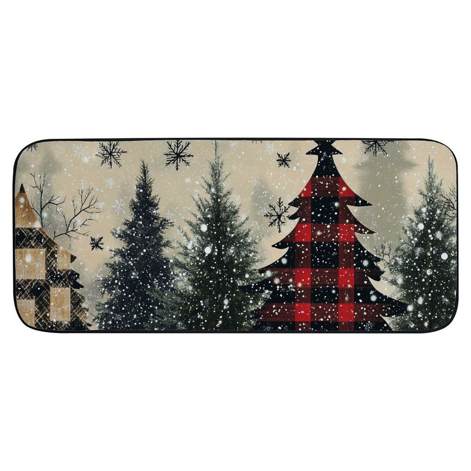Heduofu Buffalo Plaid Xmas Pine Tree Kitchen Mat for Floor, Anti Fatigue Winter Snowflake Decor, Non Slip Kitchen Floor Mat