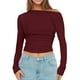 thumbnail image 1 of Top corto de manga larga con hombros descubiertos para mujer - Camiseta ajustada con cuello barco - Ropa informal para salir - S-L, 1 of 4