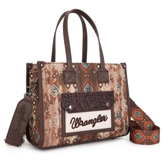 Wrangler Aztec Tote Bag for Women Western Purses and Handbags, Coffee