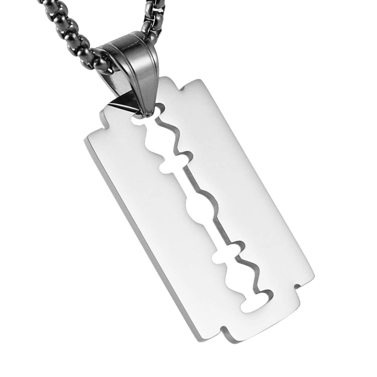 HZMAN Mens Stainless Steel Razor Blade Model Dog Tag Pendant Hip Hop