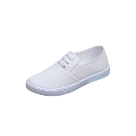 

Rotosw Womens Sneaker Canvas Skate Shoe Slip On Casual Shoes Ladies Loafers Women s Non-slip Round Toe Flats Slip On White 7.5