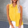 thumbnail image 2 of Aoiroe Women's Linen Blouse V Neck Sleeveless Shirt,Womens Blouses Dressy Solid Color Hem Camisoles Women's Linen Tops Shirts Casual Office Shirts Basic Tank Top Casual Tunic Blouses Yellow S, 2 of 4