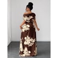 thumbnail image 6 of Coffee Brown Plus Size Green Floral Print One Shoulder Cinched Waist, 6 of 7