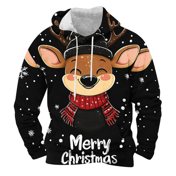 Sudadera con capucha para hombre, moda, bolsillos, manga larga, estampado navideño, sudadera con capucha, blusa de poliéster para hombre