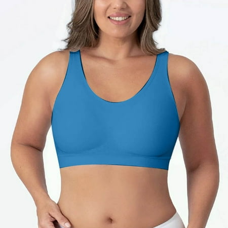 Crunowin Women s Seamless Bra  No Underwire Plus Size Traceless Solid Color Anti Shock Workout Undershirts Lingerie Blue S