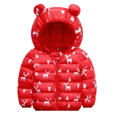 

TAIAOJING Winter Coats for Toddler Kids Baby Boys Girls Padded Warm Jacket Deer Cartoon Coats Outerwear Bear Ears Hooded Padded Outwear 12-18 Months